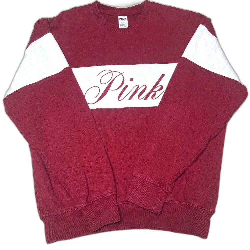 PINK Victoria's Secret Women's Sweatshirt Colorblock Size s White Red